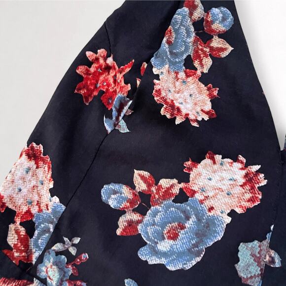 Boho Black Wide Leg Jumpsuit Floral Whimsygoth Plunge V-Neck Festival One Piece - Picture 8 of 9